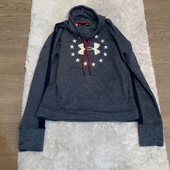 Under Armour navy mock neck sweatshirt.  Size small petite. - Picture 1 of 7